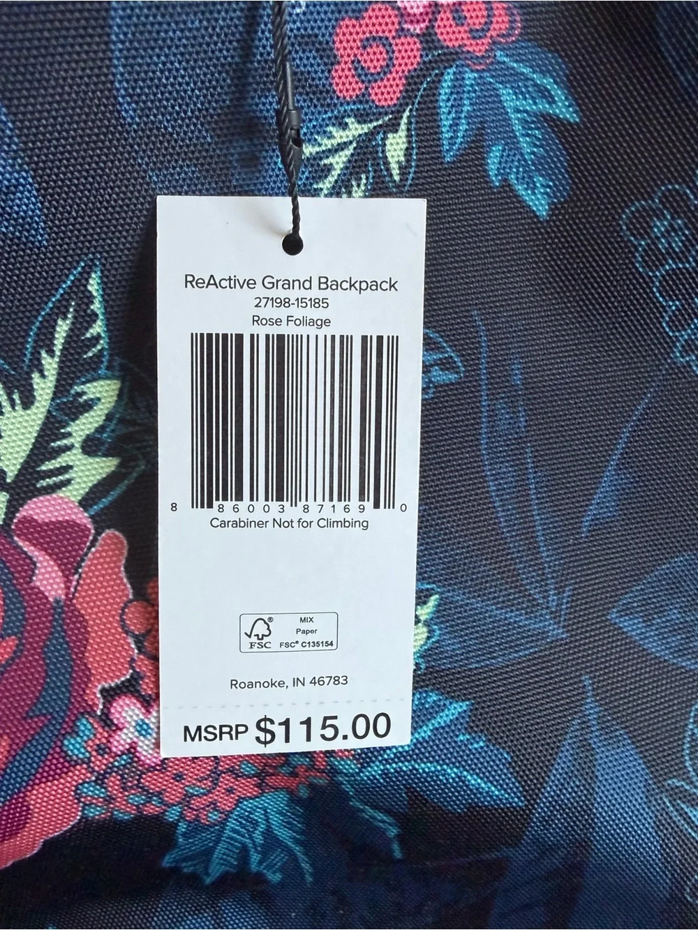 Vera Bradley Rose Foliage Reactive Grand Backpack with Pink & Teal Floral Print